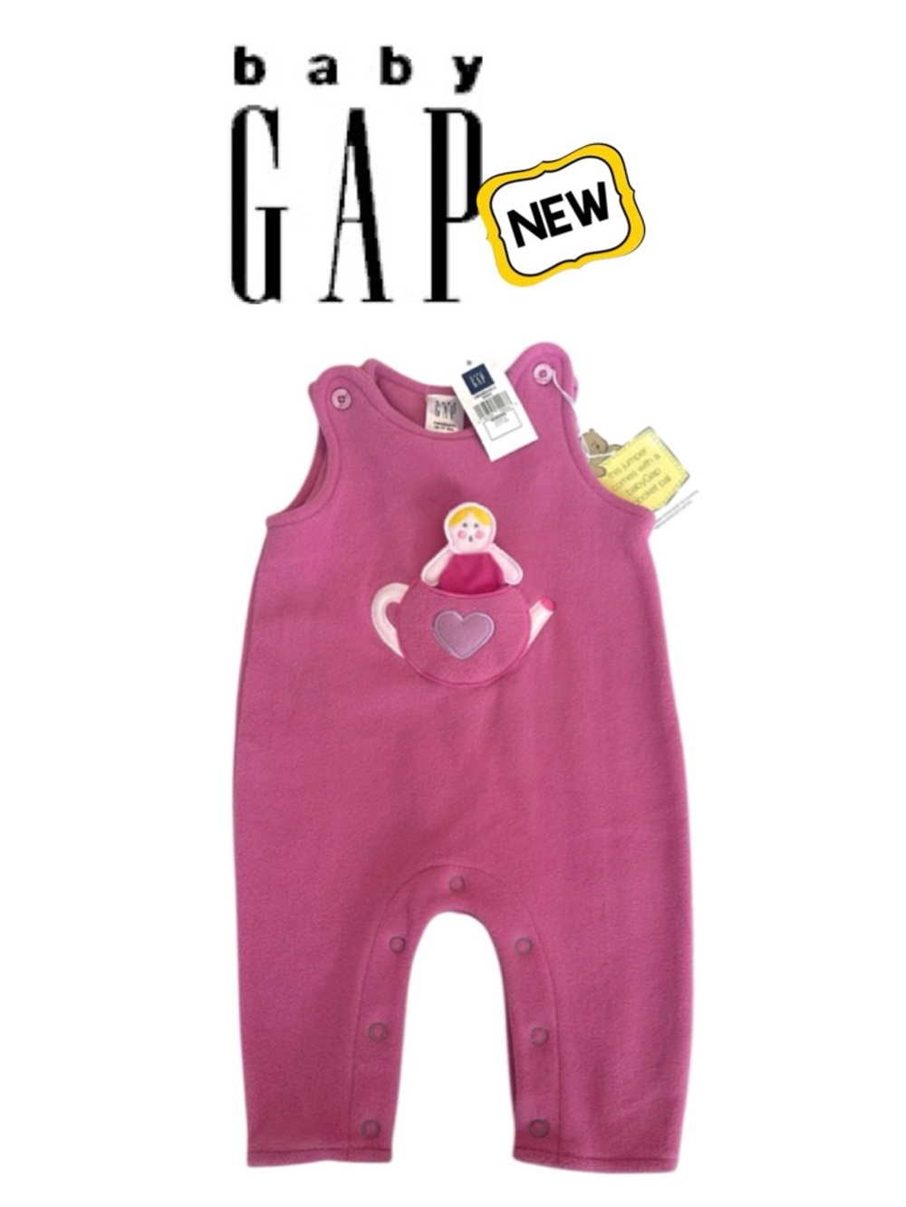 New BABY GAP Pink Fleece Pant Jumper Teacup Pocket Pal Vintage Newborn 12-17 lbs
